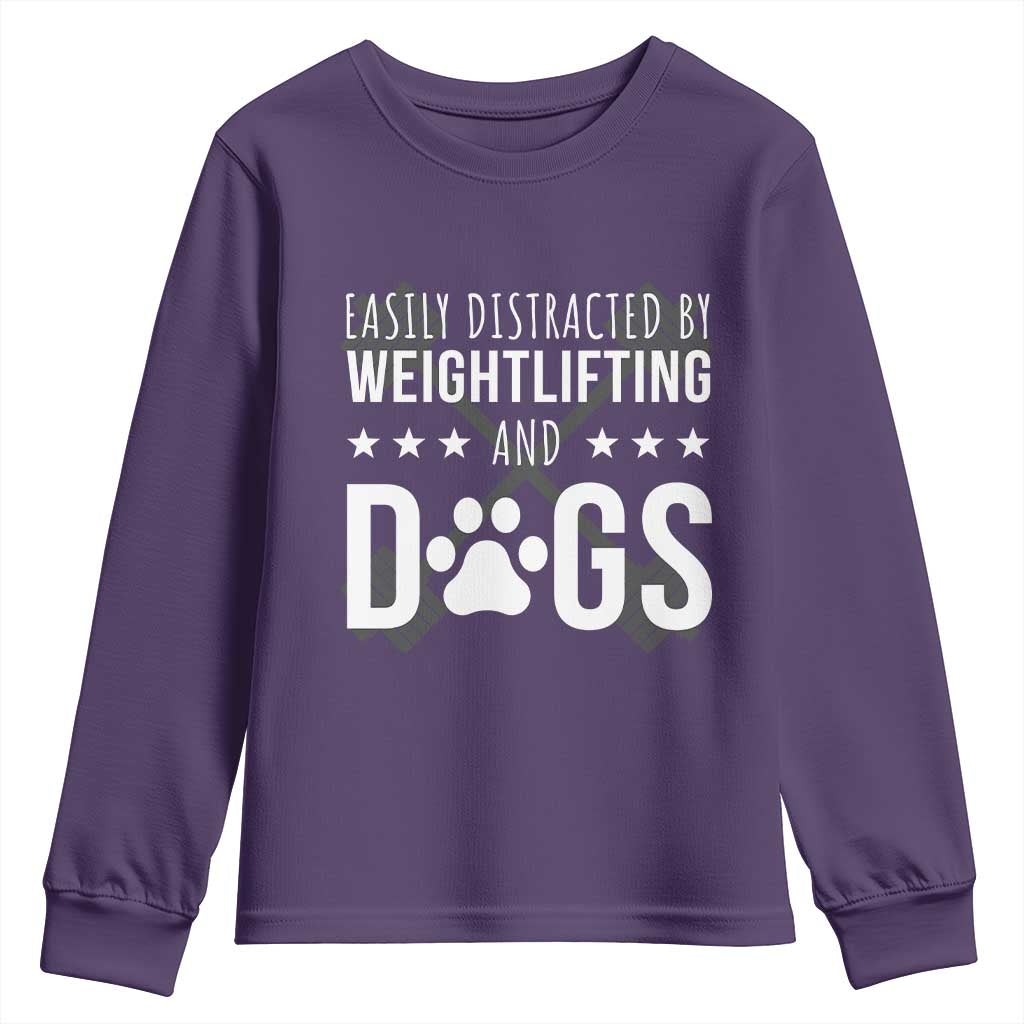 Easily Distracted By Weightlifting And Dogs Youth Sweatshirt Funny Gym Gift - Wonder Print Shop
