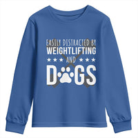 Easily Distracted By Weightlifting And Dogs Youth Sweatshirt Funny Gym Gift - Wonder Print Shop
