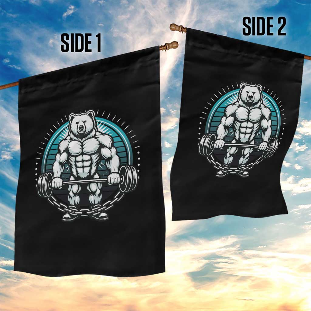 Funny Gym Workout Humor Garden Flag Cute Weightlifting Bear Gift - Wonder Print Shop