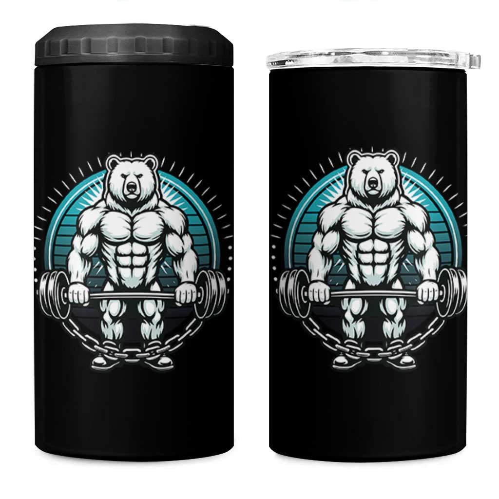 Funny Gym Workout Humor 4 in 1 Can Cooler Tumbler Cute Weightlifting Bear Gift