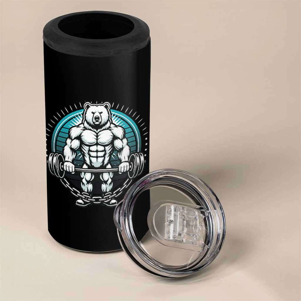 Funny Gym Workout Humor 4 in 1 Can Cooler Tumbler Cute Weightlifting Bear Gift