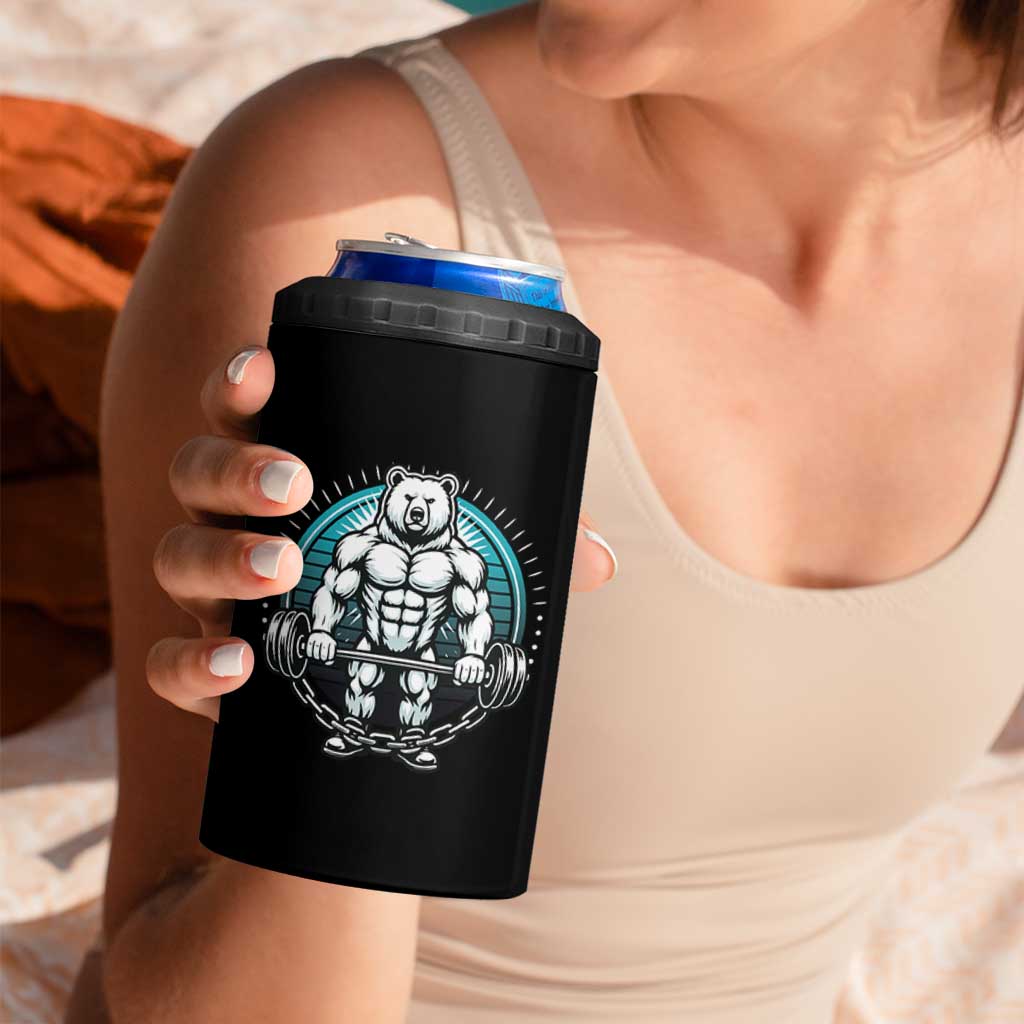 Funny Gym Workout Humor 4 in 1 Can Cooler Tumbler Cute Weightlifting Bear Gift