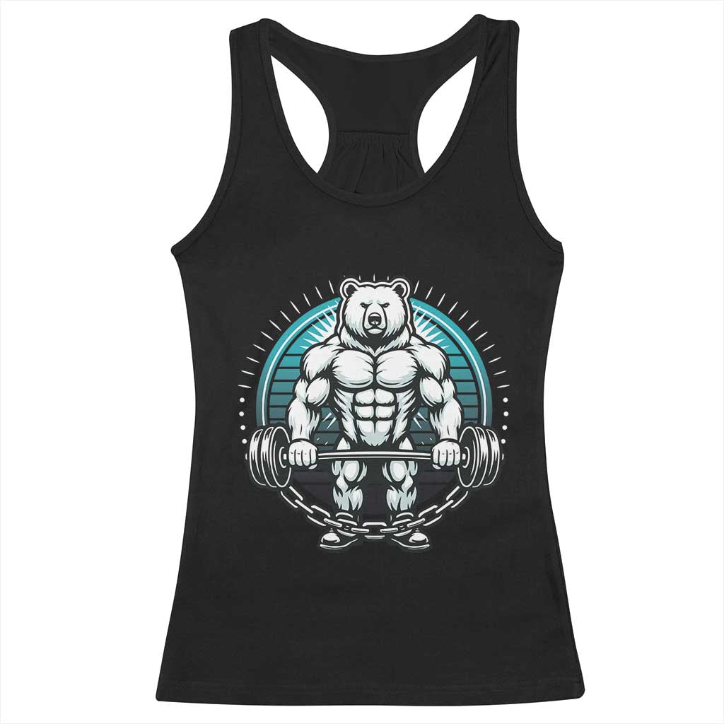 Funny Gym Workout Humor Racerback Tank Top Cute Weightlifting Bear Gift - Wonder Print Shop