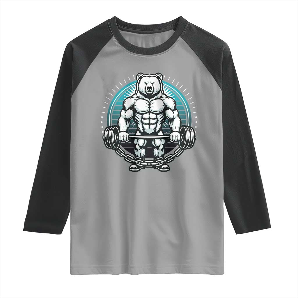 Funny Gym Workout Humor Raglan Shirt Cute Weightlifting Bear Gift - Wonder Print Shop