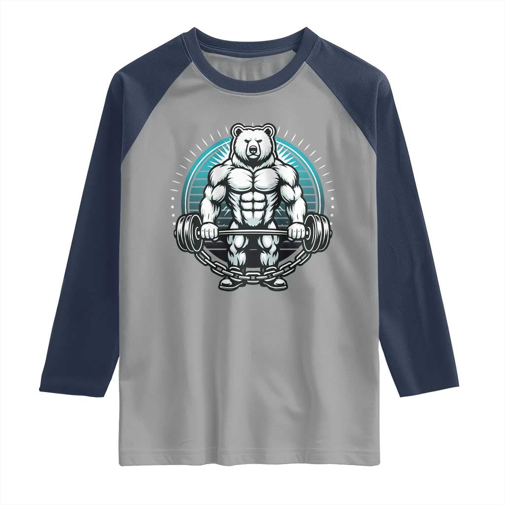 Funny Gym Workout Humor Raglan Shirt Cute Weightlifting Bear Gift - Wonder Print Shop