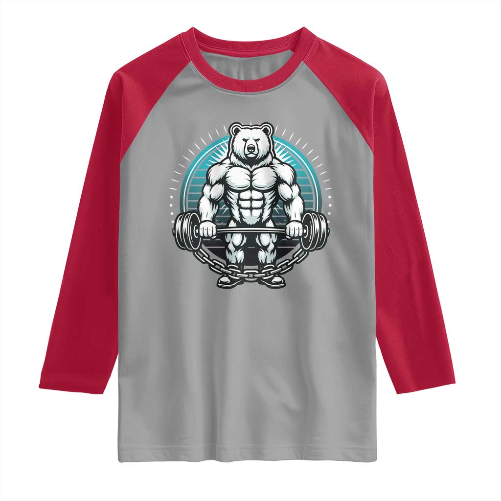 Funny Gym Workout Humor Raglan Shirt Cute Weightlifting Bear Gift - Wonder Print Shop