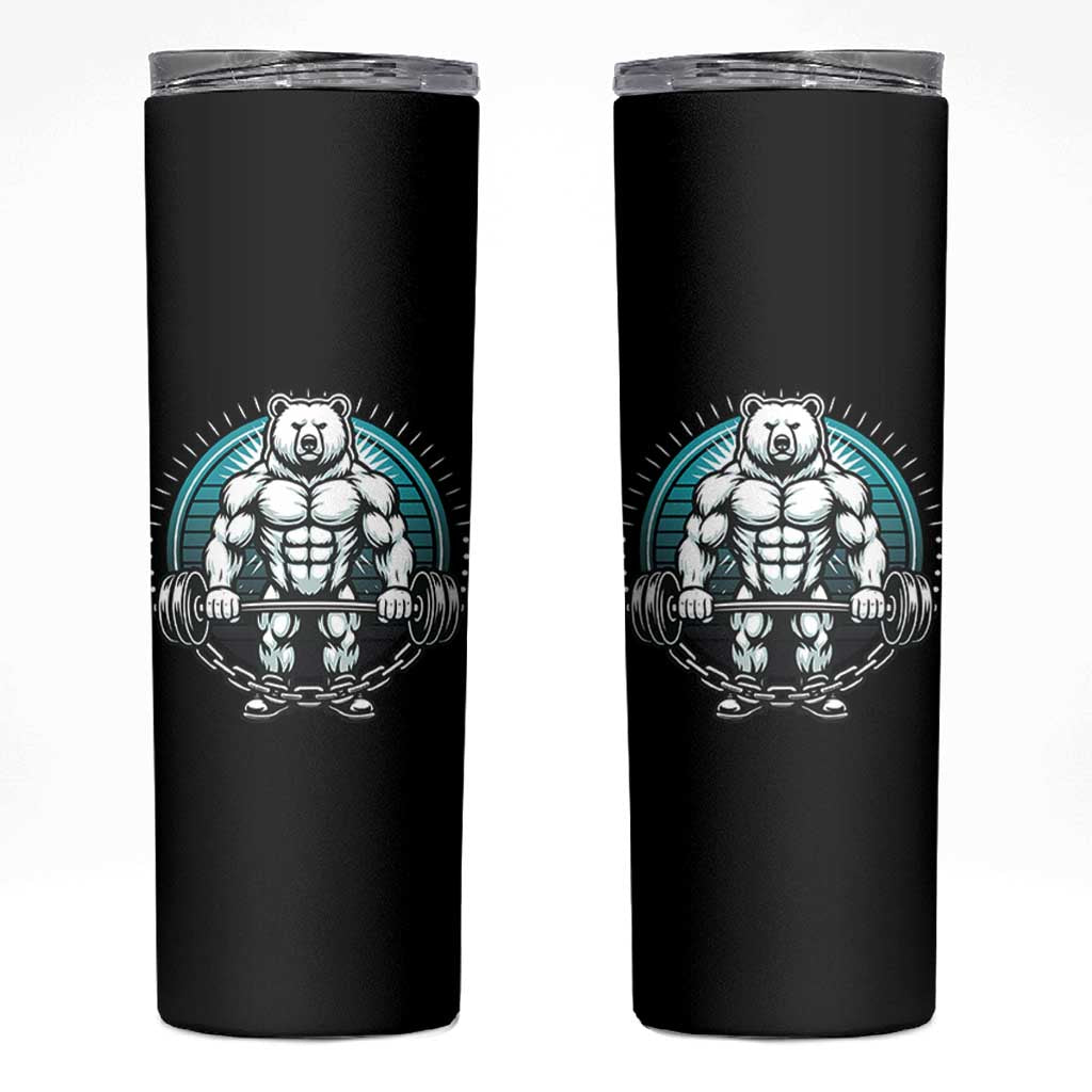 Funny Gym Workout Humor Skinny Tumbler Cute Weightlifting Bear Gift