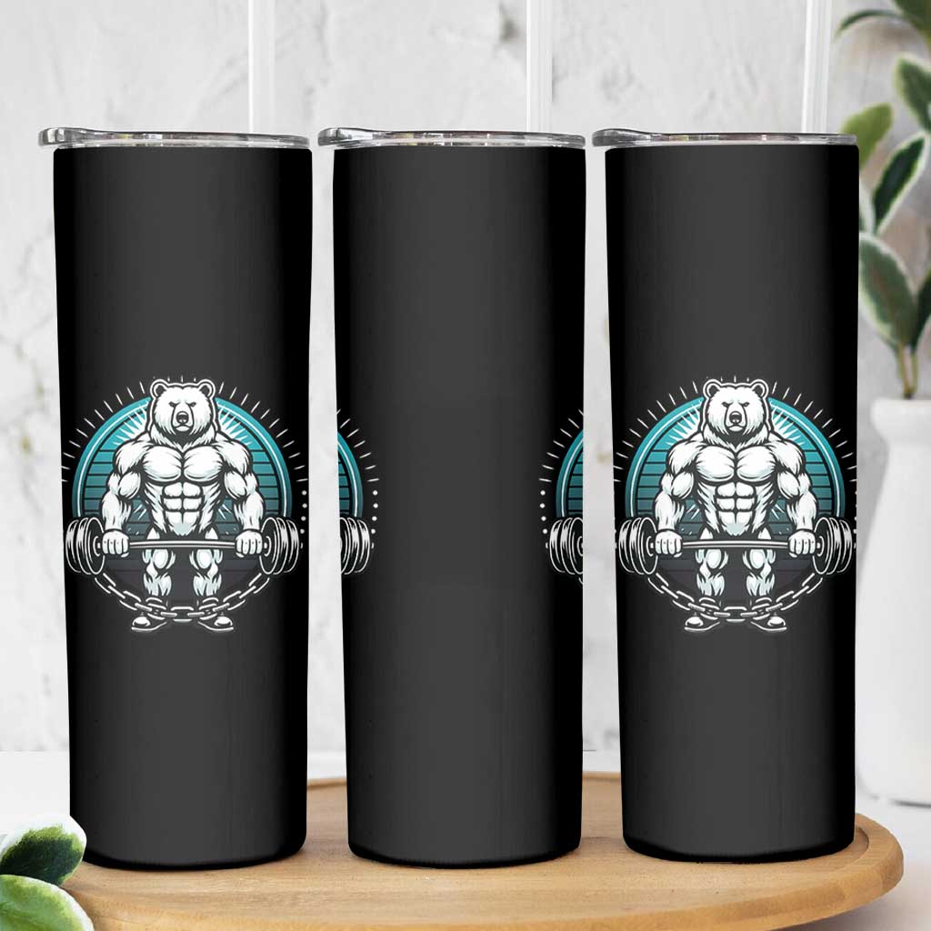 Funny Gym Workout Humor Skinny Tumbler Cute Weightlifting Bear Gift