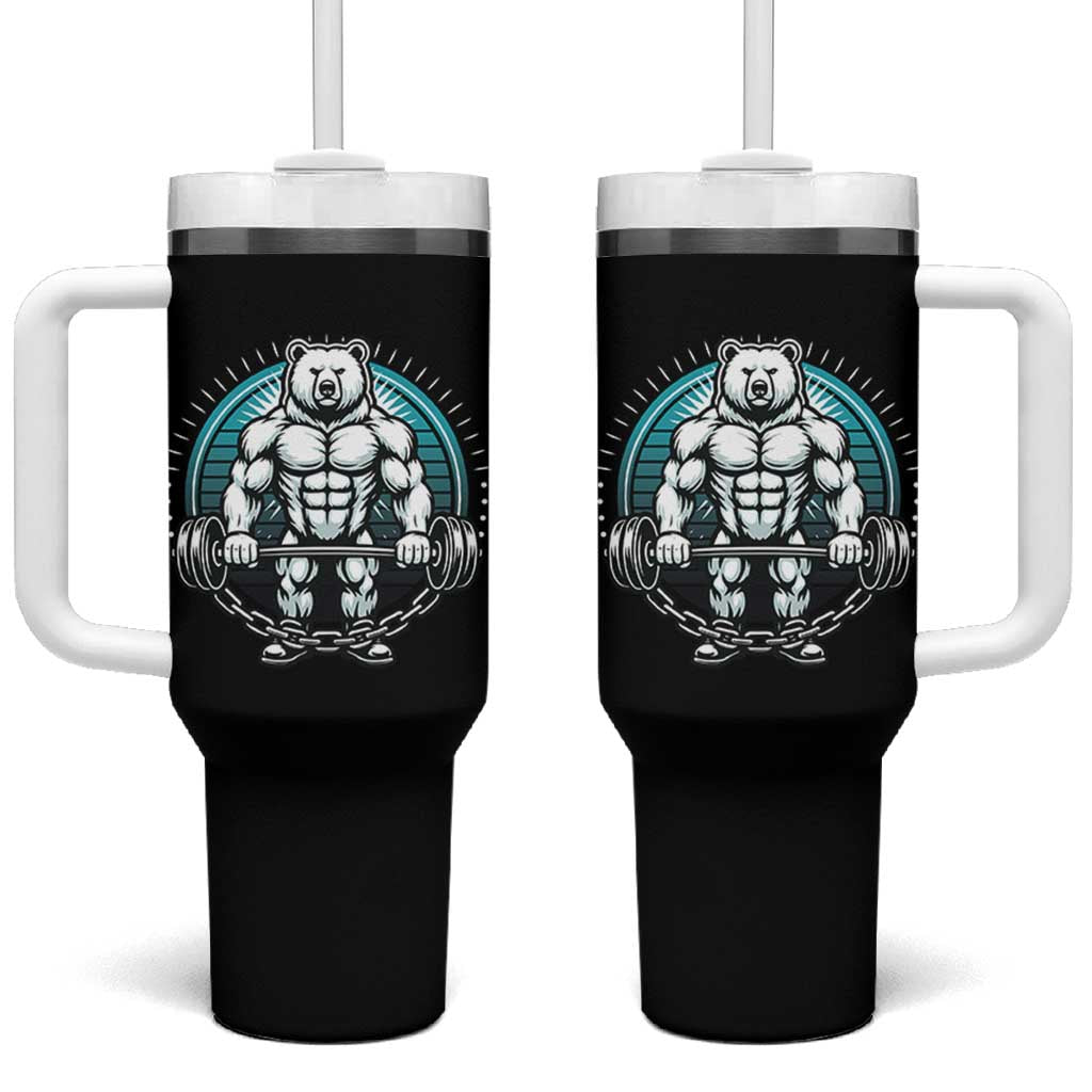 Funny Gym Workout Humor Tumbler With Handle Cute Weightlifting Bear Gift