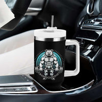 Funny Gym Workout Humor Tumbler With Handle Cute Weightlifting Bear Gift