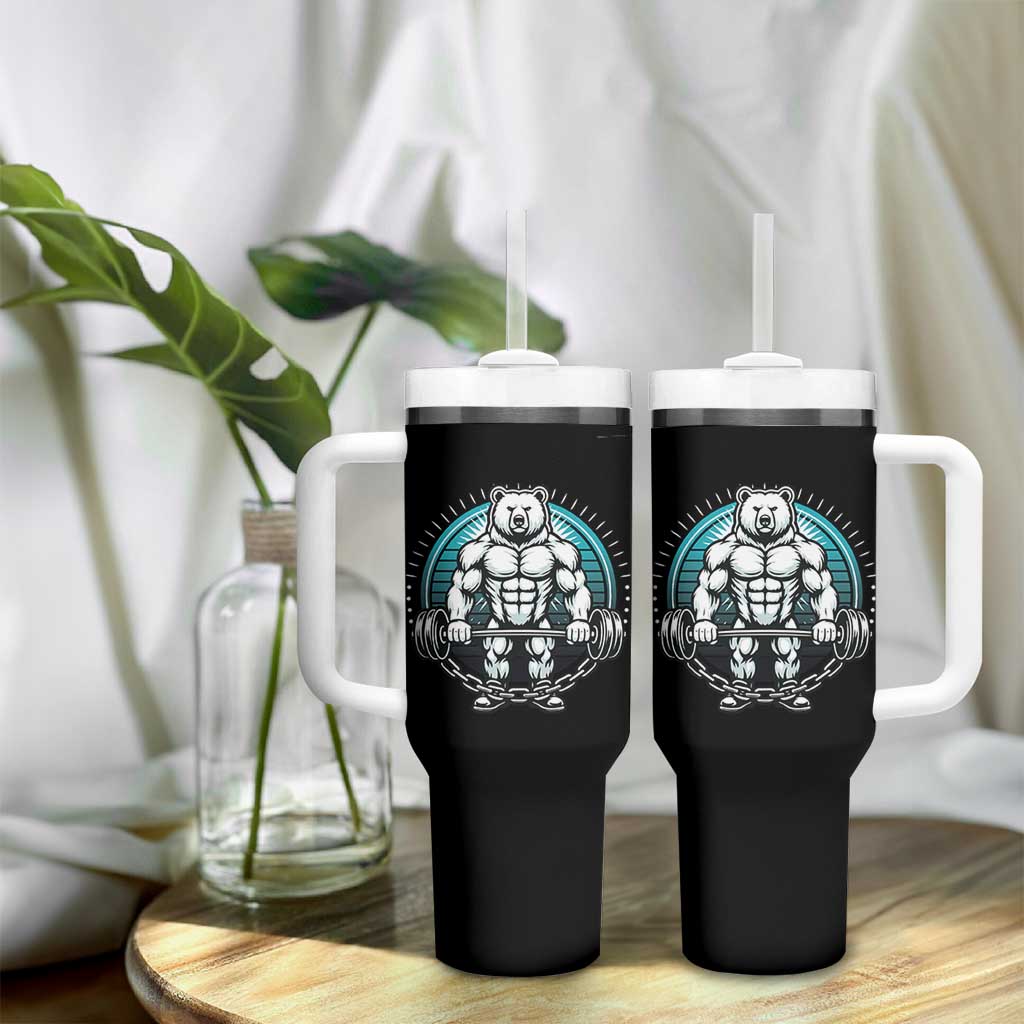 Funny Gym Workout Humor Tumbler With Handle Cute Weightlifting Bear Gift