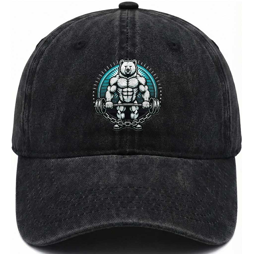 Funny Gym Workout Humor Washed Cotton Baseball Cap Cute Weightlifting Bear Gift