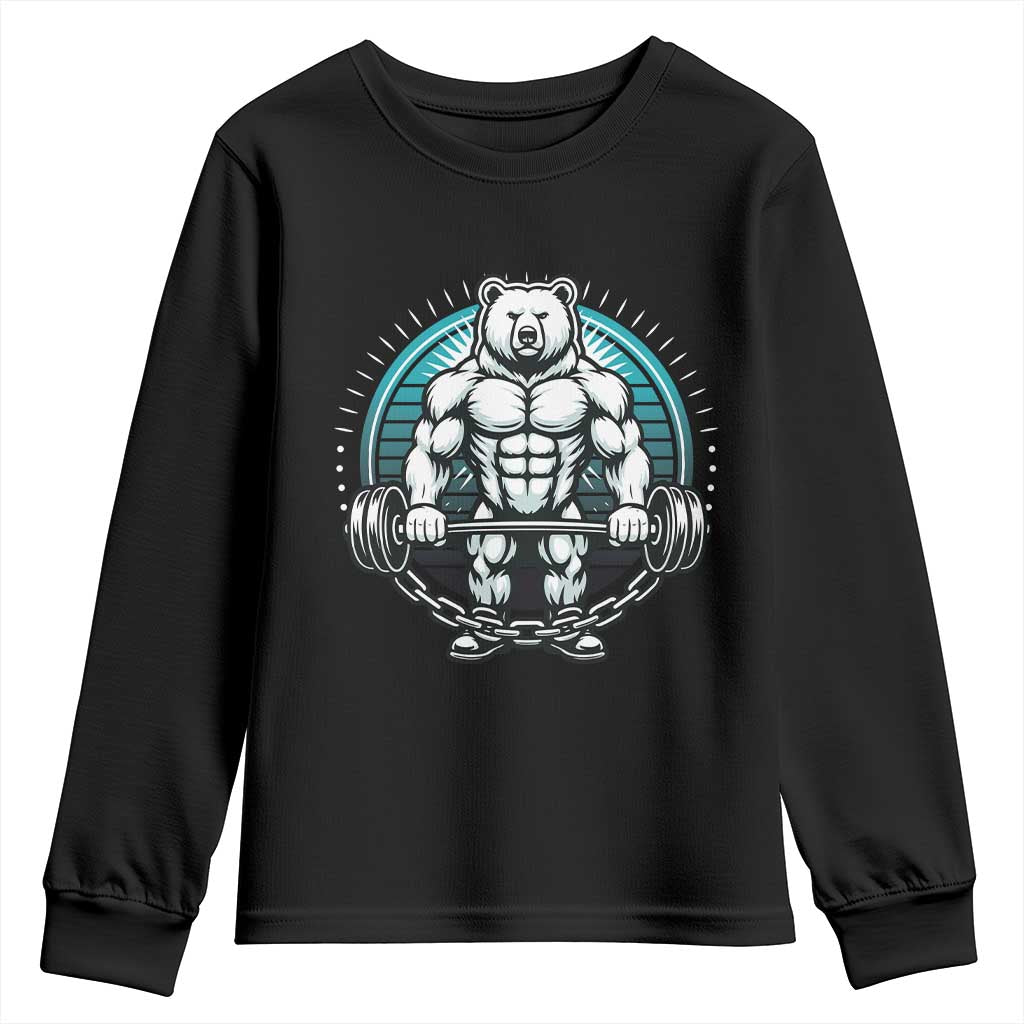 Funny Gym Workout Humor Youth Sweatshirt Cute Weightlifting Bear Gift - Wonder Print Shop