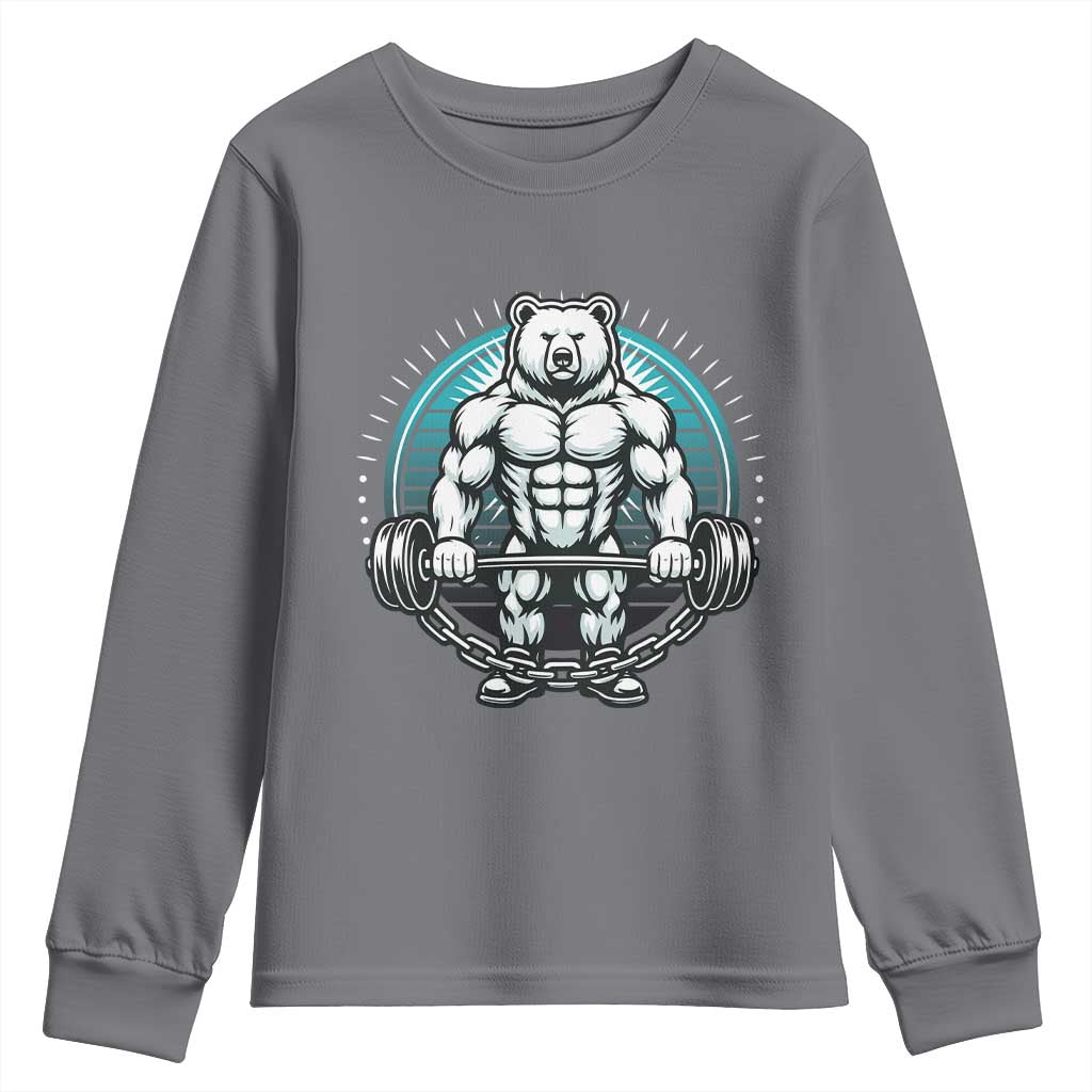 Funny Gym Workout Humor Youth Sweatshirt Cute Weightlifting Bear Gift - Wonder Print Shop