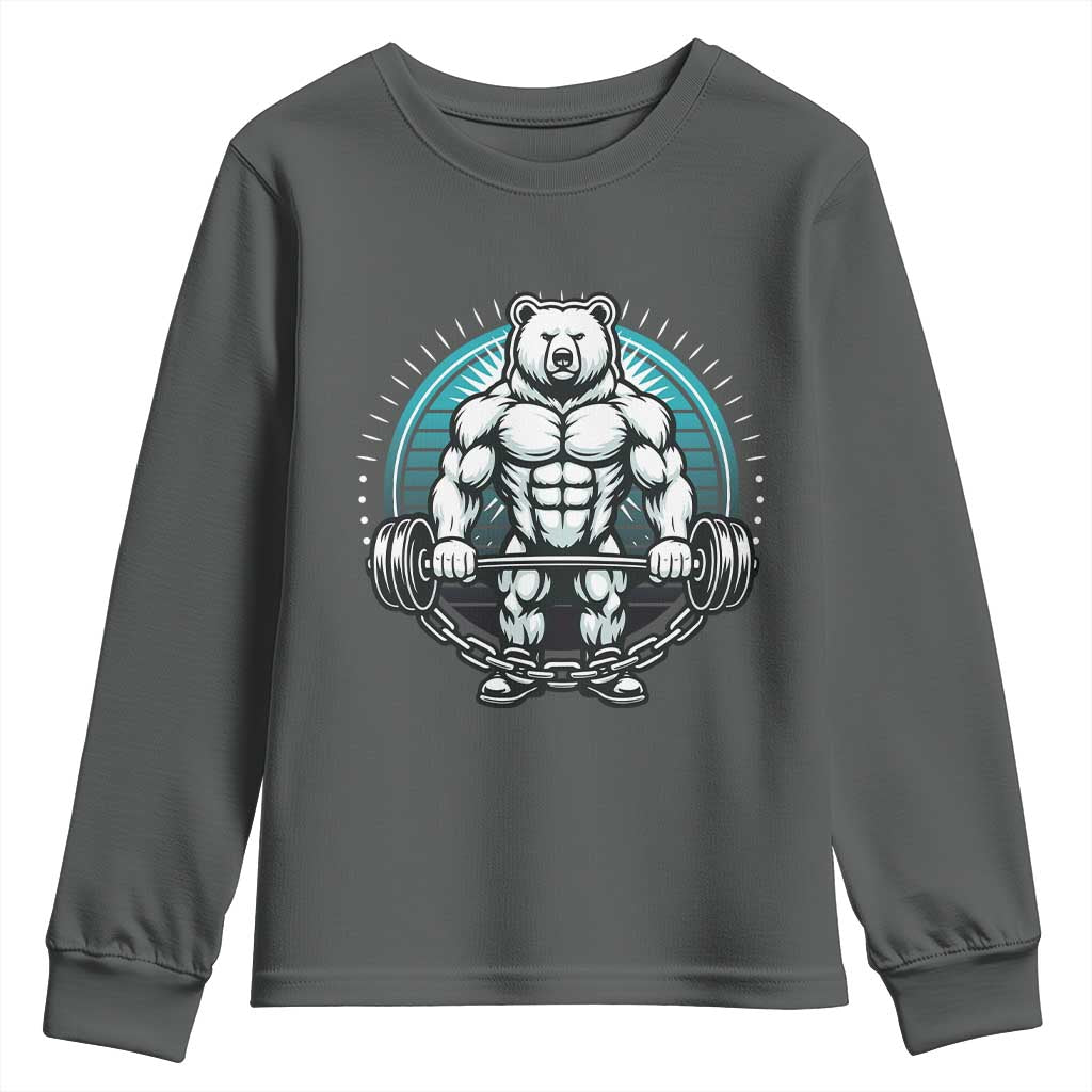 Funny Gym Workout Humor Youth Sweatshirt Cute Weightlifting Bear Gift - Wonder Print Shop