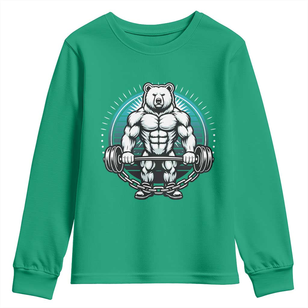 Funny Gym Workout Humor Youth Sweatshirt Cute Weightlifting Bear Gift - Wonder Print Shop