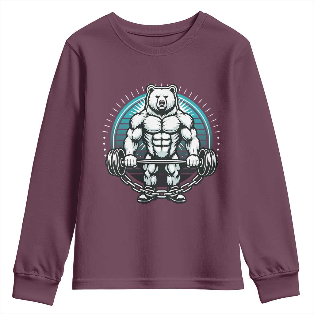 Funny Gym Workout Humor Youth Sweatshirt Cute Weightlifting Bear Gift - Wonder Print Shop