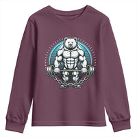 Funny Gym Workout Humor Youth Sweatshirt Cute Weightlifting Bear Gift - Wonder Print Shop