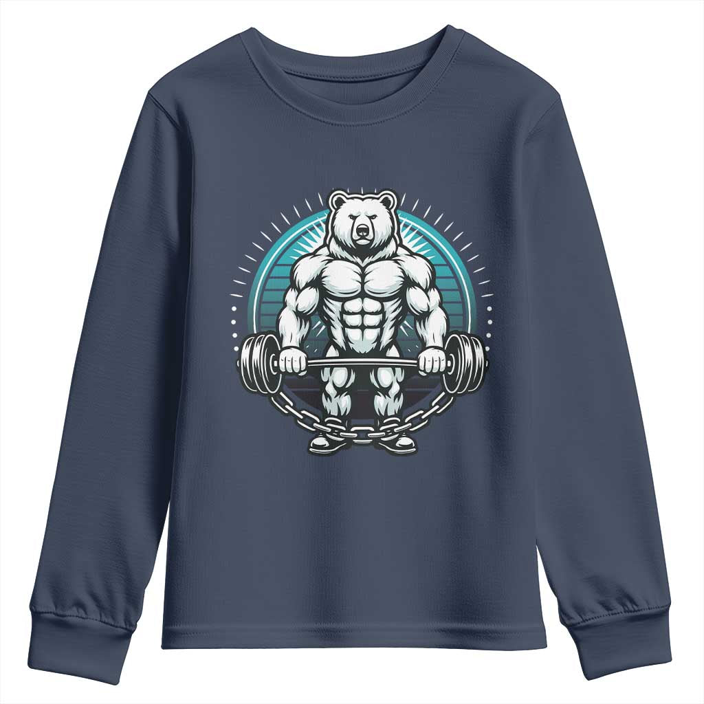 Funny Gym Workout Humor Youth Sweatshirt Cute Weightlifting Bear Gift - Wonder Print Shop