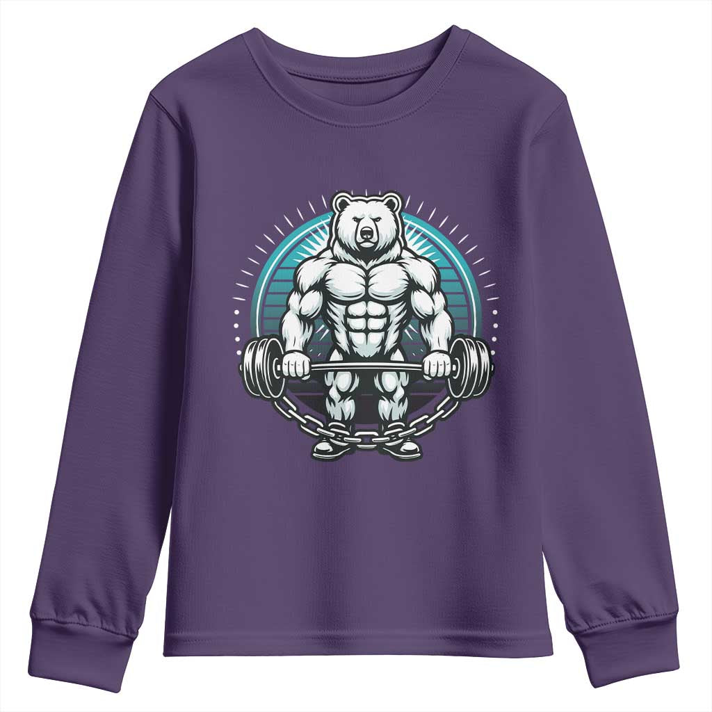 Funny Gym Workout Humor Youth Sweatshirt Cute Weightlifting Bear Gift - Wonder Print Shop