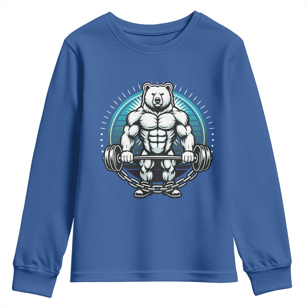 Funny Gym Workout Humor Youth Sweatshirt Cute Weightlifting Bear Gift - Wonder Print Shop