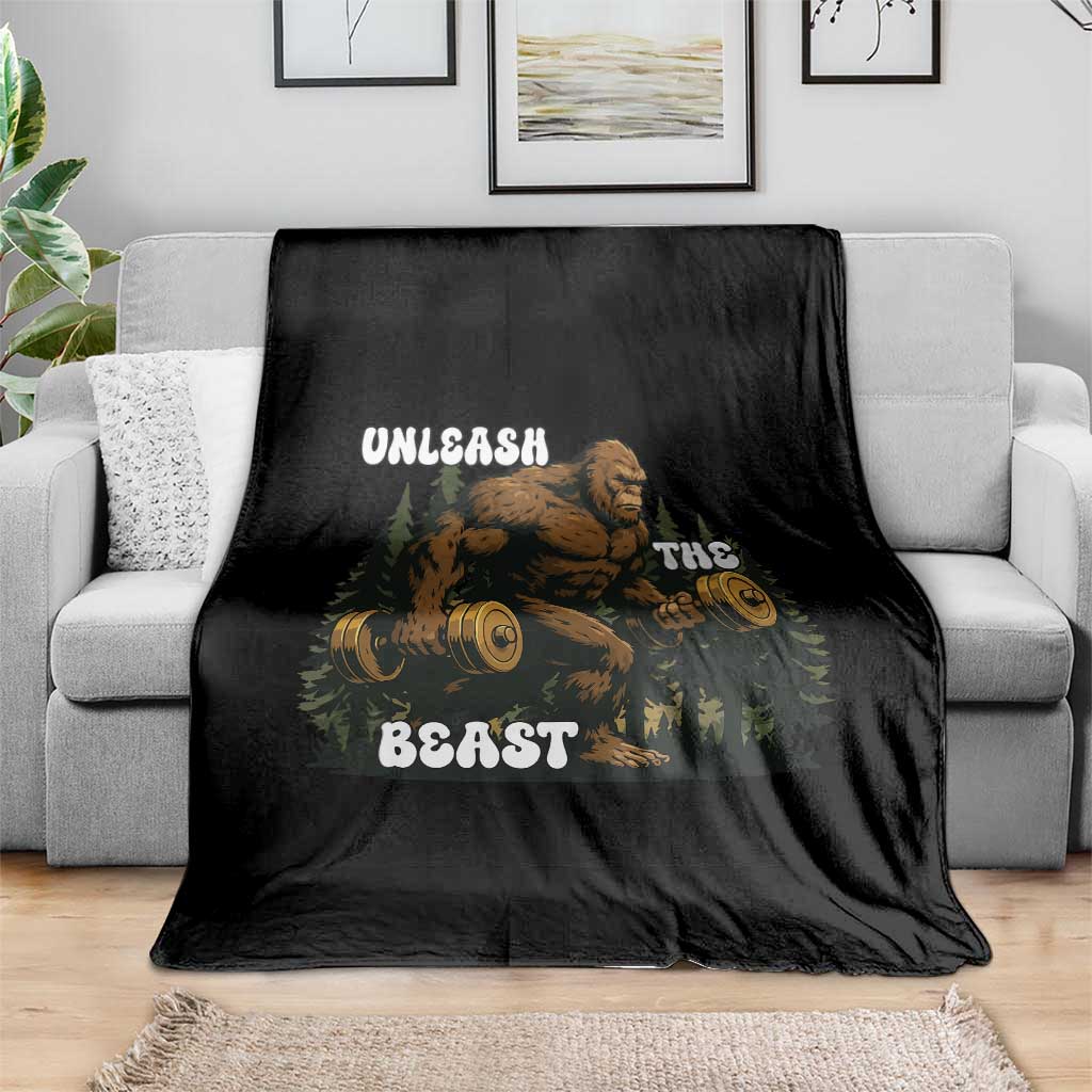 Unleash The Beast Throw Blanket Funny Bigfoot Fitness Workout Gift - Wonder Print Shop