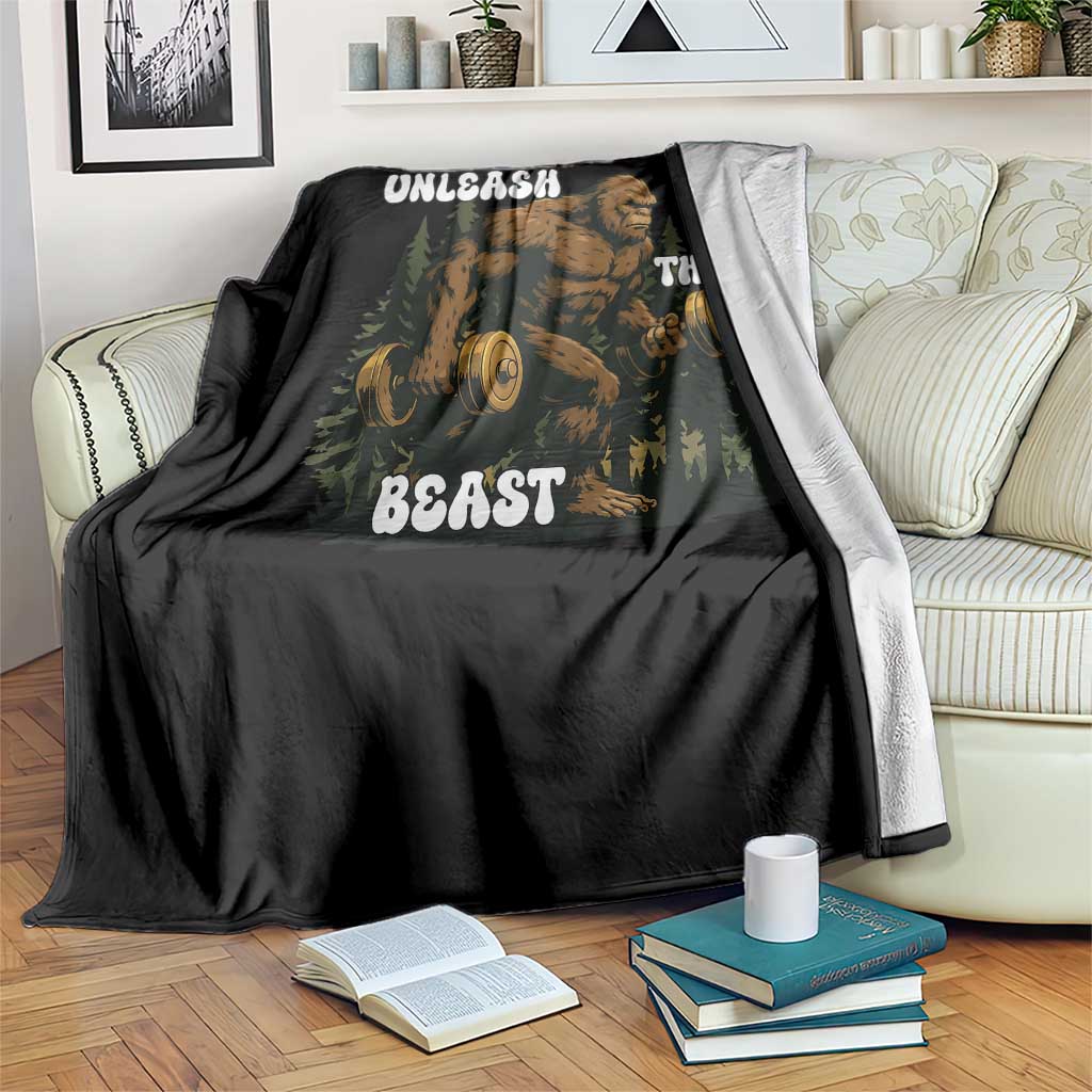 Unleash The Beast Throw Blanket Funny Bigfoot Fitness Workout Gift - Wonder Print Shop
