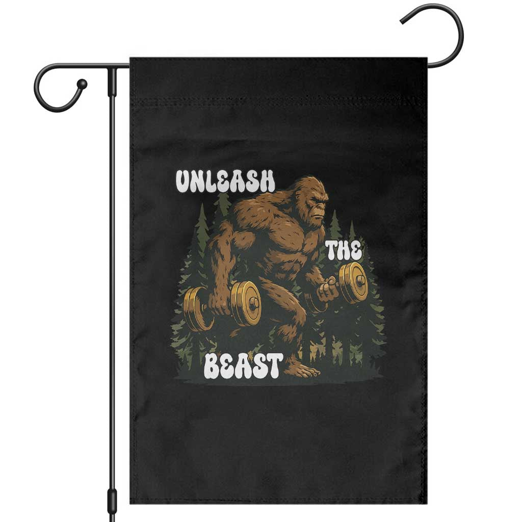 Unleash The Beast Garden Flag Funny Bigfoot Fitness Workout Gift - Wonder Print Shop