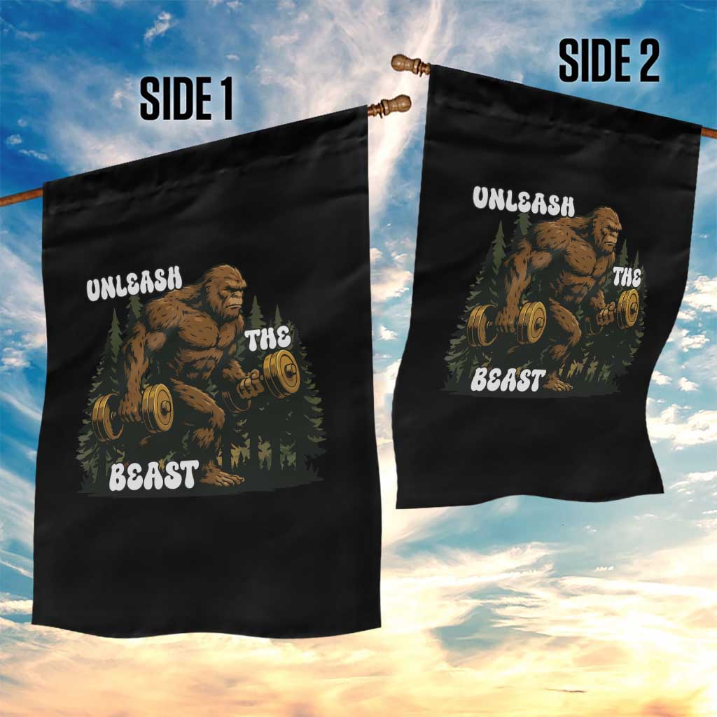 Unleash The Beast Garden Flag Funny Bigfoot Fitness Workout Gift - Wonder Print Shop