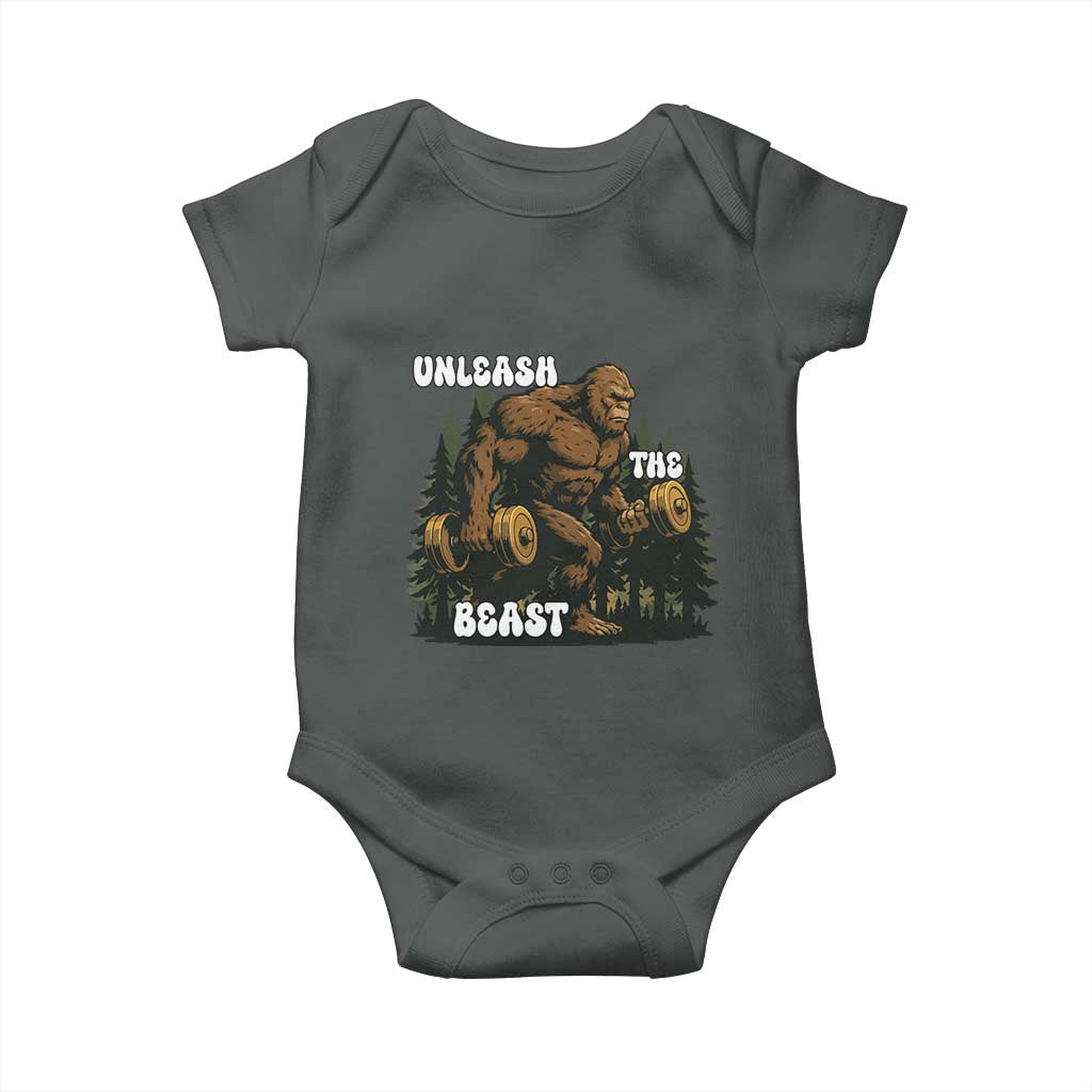 Unleash The Beast Baby Onesie Funny Bigfoot Fitness Workout Gift - Wonder Print Shop