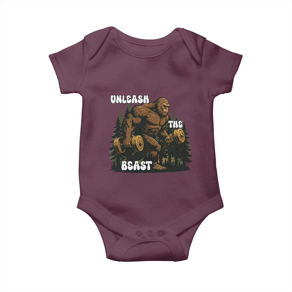 Unleash The Beast Baby Onesie Funny Bigfoot Fitness Workout Gift - Wonder Print Shop