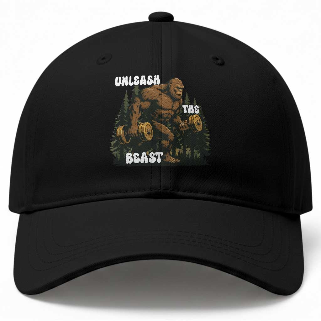 Unleash The Beast Baseball Cap Funny Bigfoot Fitness Workout Gift