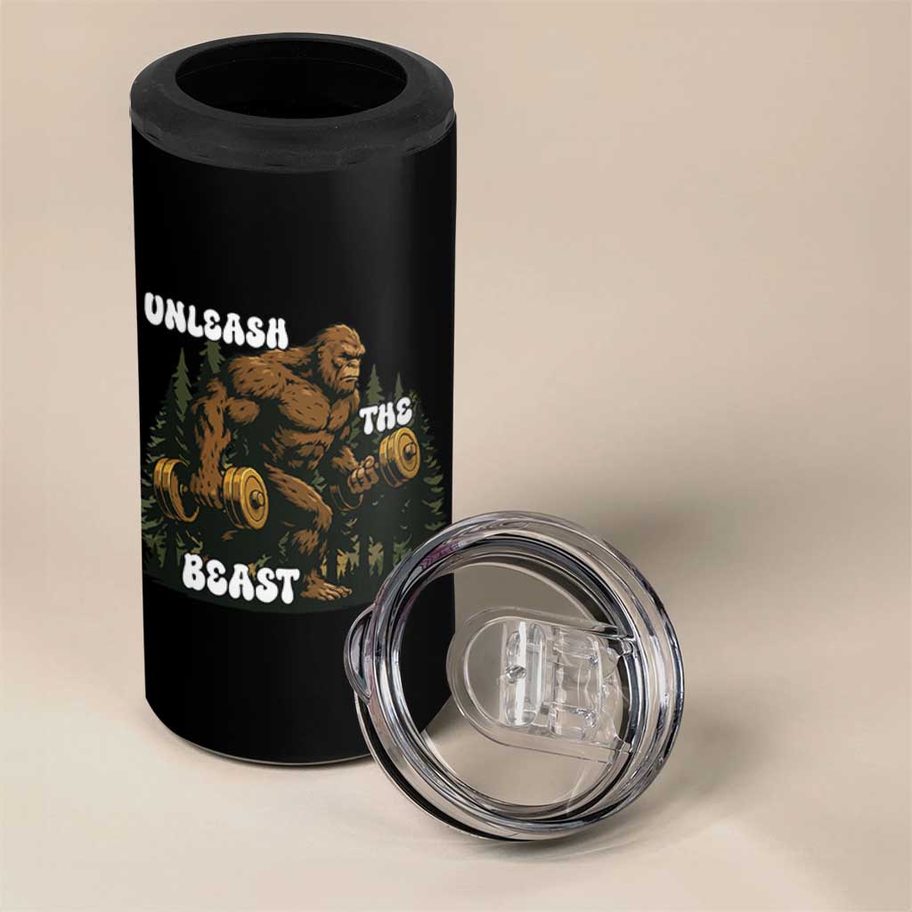 Unleash The Beast 4 in 1 Can Cooler Tumbler Funny Bigfoot Fitness Workout Gift