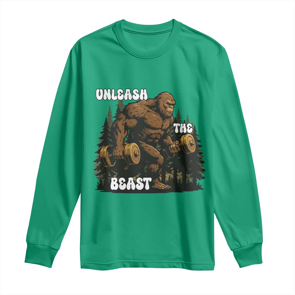 Unleash The Beast Long Sleeve Shirt Funny Bigfoot Fitness Workout Gift - Wonder Print Shop
