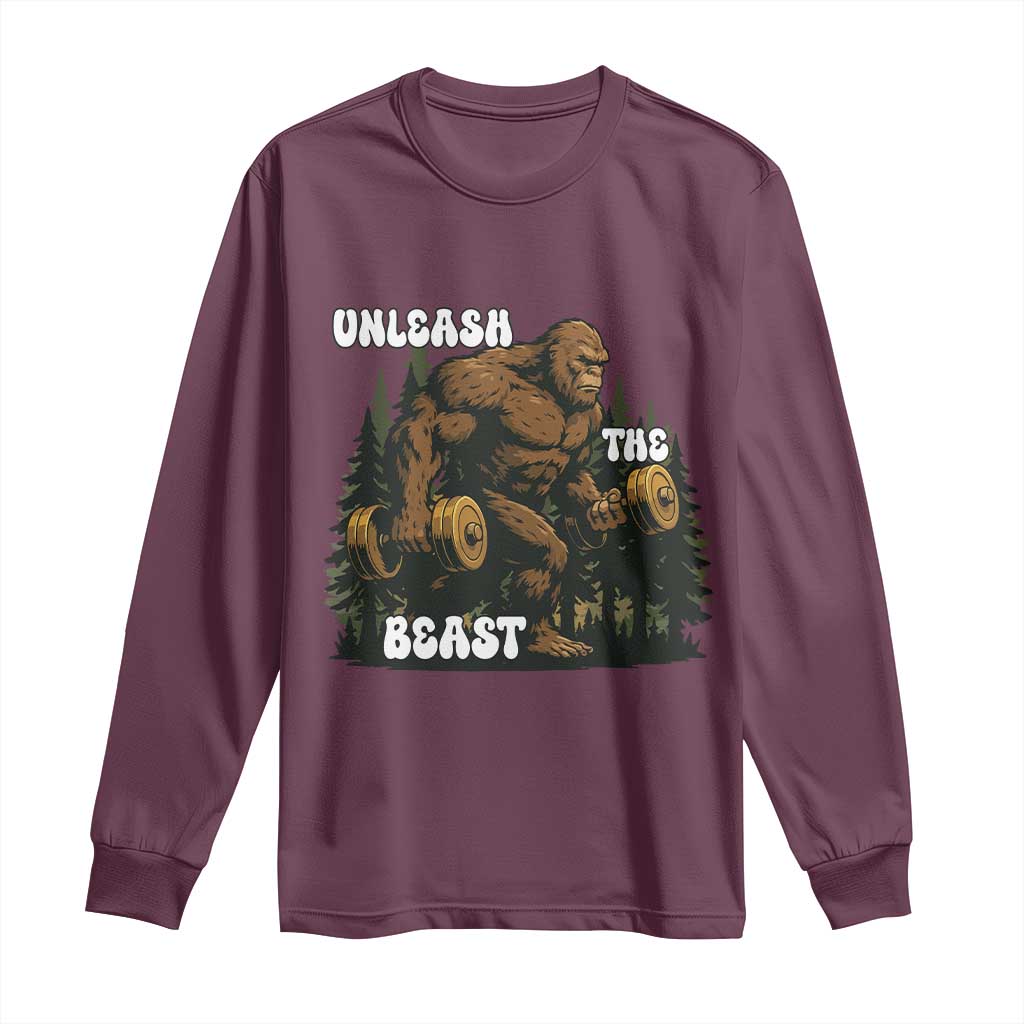 Unleash The Beast Long Sleeve Shirt Funny Bigfoot Fitness Workout Gift - Wonder Print Shop