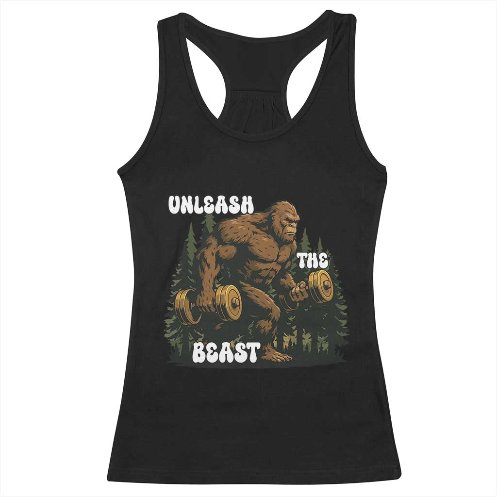 Unleash The Beast Racerback Tank Top Funny Bigfoot Fitness Workout Gift - Wonder Print Shop