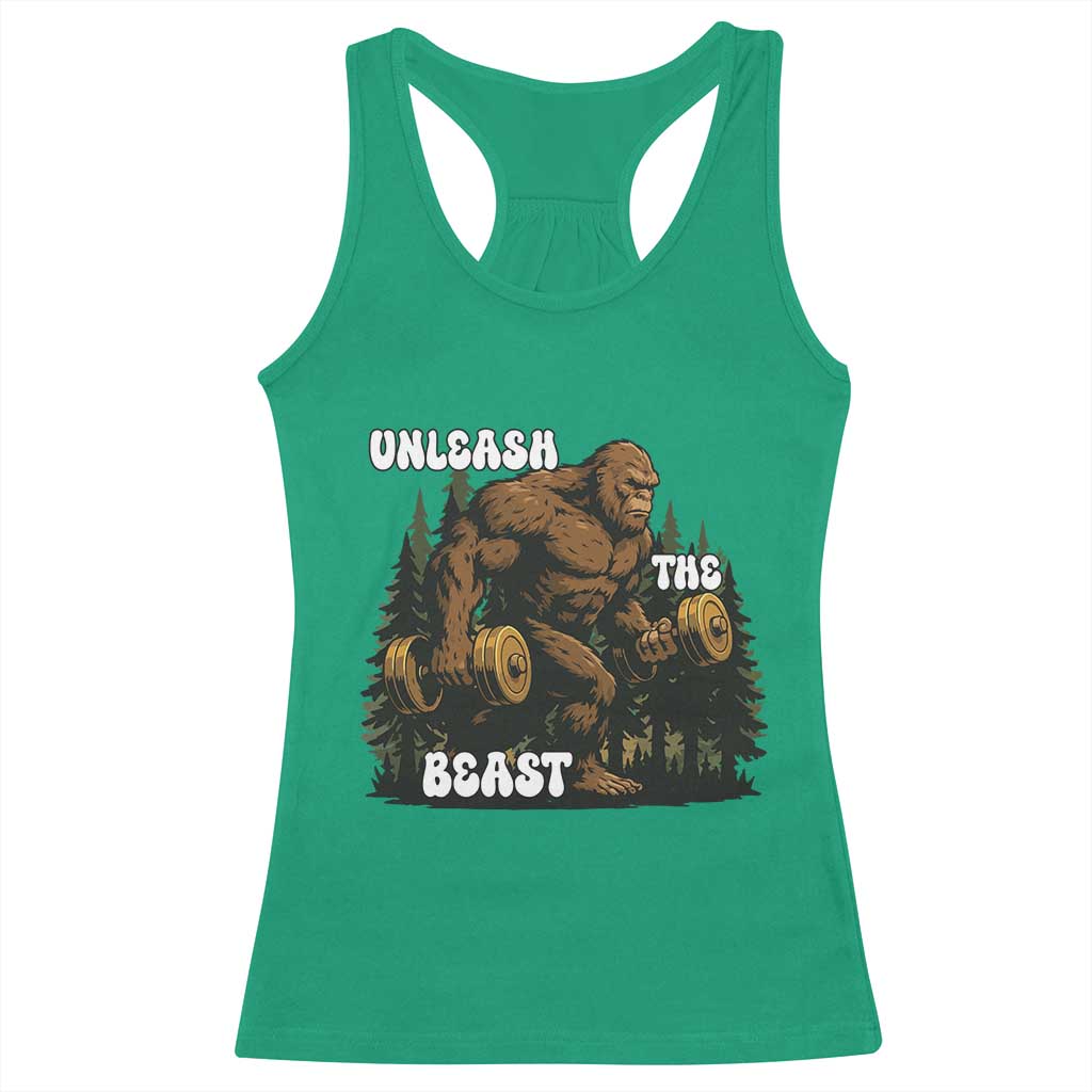 Unleash The Beast Racerback Tank Top Funny Bigfoot Fitness Workout Gift - Wonder Print Shop
