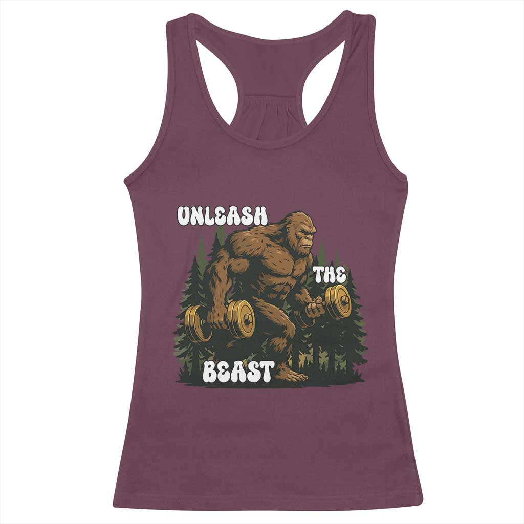 Unleash The Beast Racerback Tank Top Funny Bigfoot Fitness Workout Gift - Wonder Print Shop