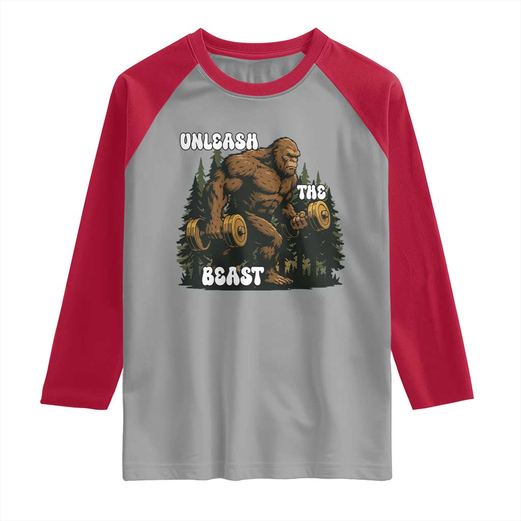 Unleash The Beast Raglan Shirt Funny Bigfoot Fitness Workout Gift - Wonder Print Shop