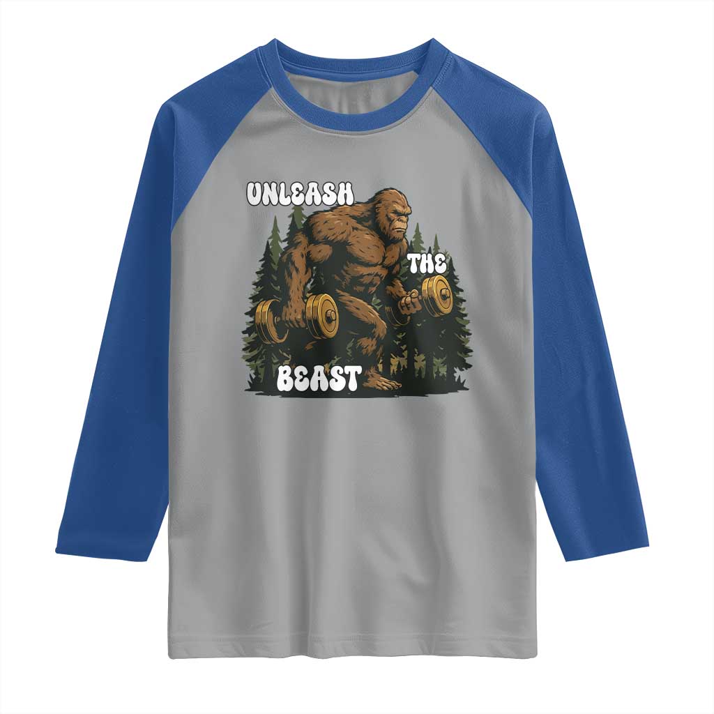 Unleash The Beast Raglan Shirt Funny Bigfoot Fitness Workout Gift - Wonder Print Shop