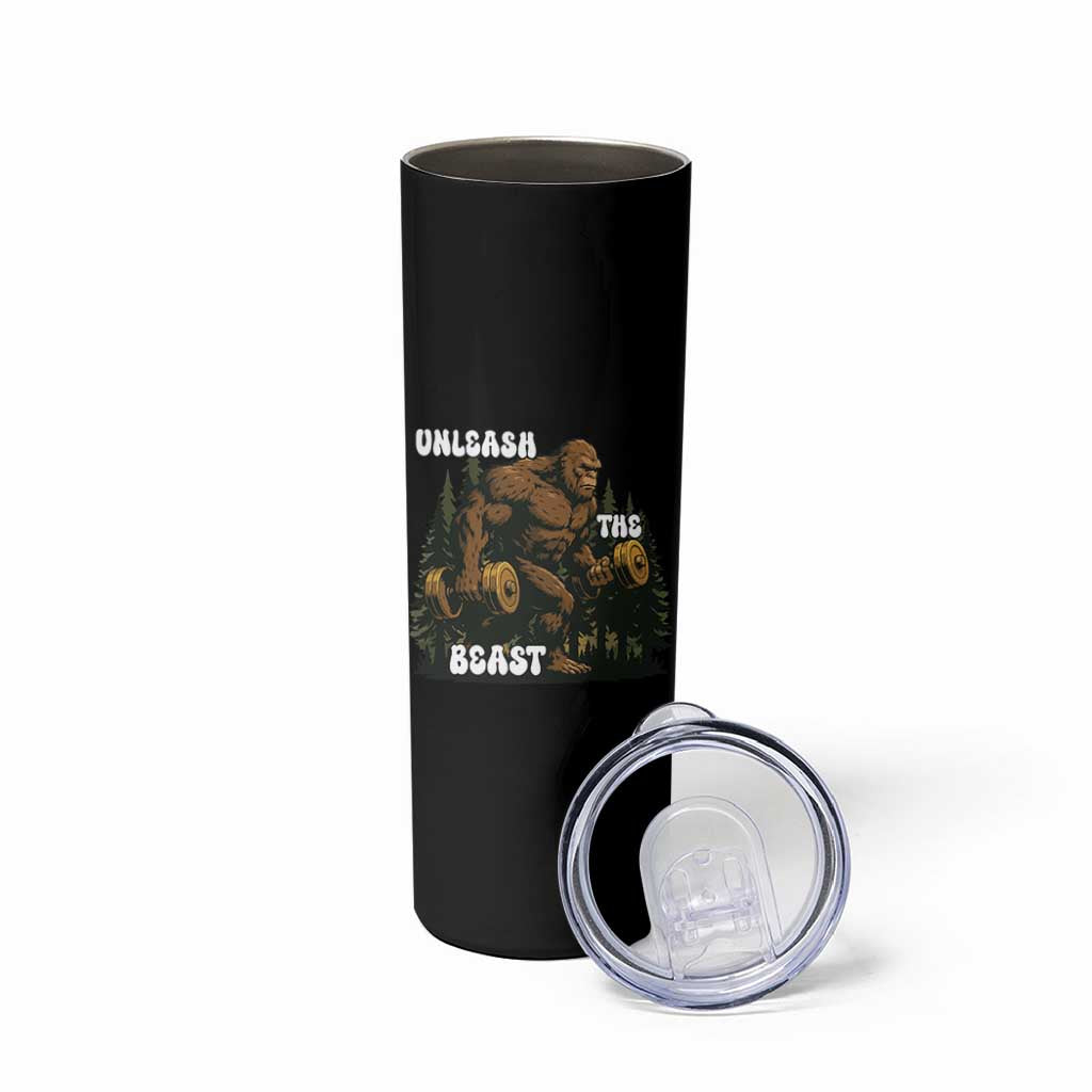 Unleash The Beast Skinny Tumbler Funny Bigfoot Fitness Workout Gift