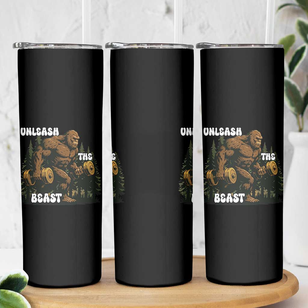 Unleash The Beast Skinny Tumbler Funny Bigfoot Fitness Workout Gift
