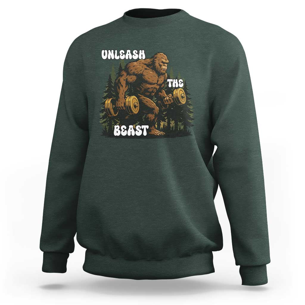 Unleash The Beast Sweatshirt Funny Bigfoot Fitness Workout Gift - Wonder Print Shop