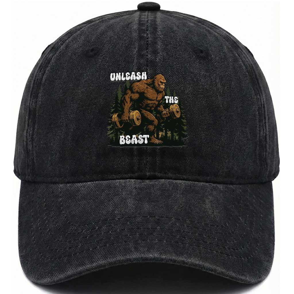 Unleash The Beast Washed Cotton Baseball Cap Funny Bigfoot Fitness Workout Gift
