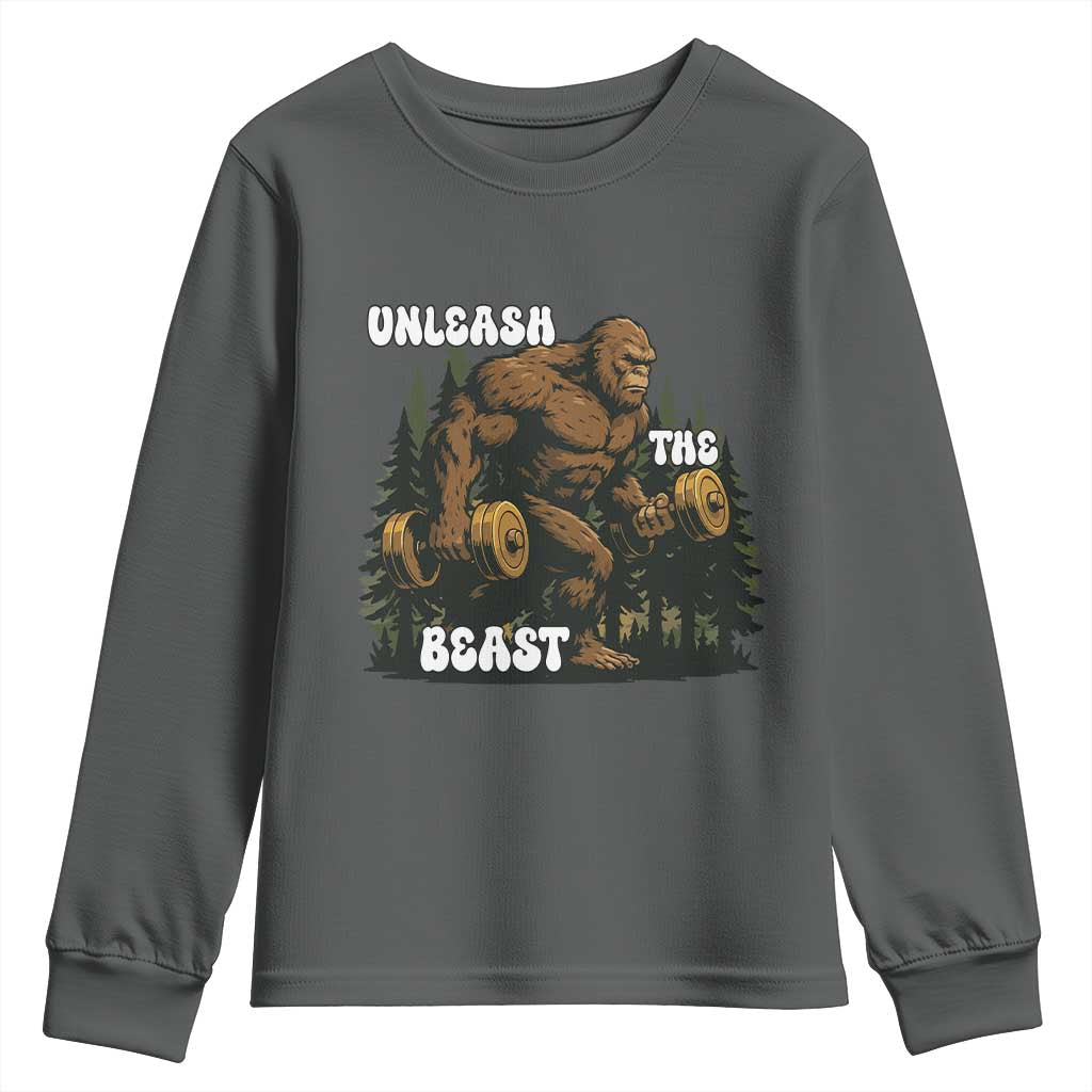 Unleash The Beast Youth Sweatshirt Funny Bigfoot Fitness Workout Gift - Wonder Print Shop