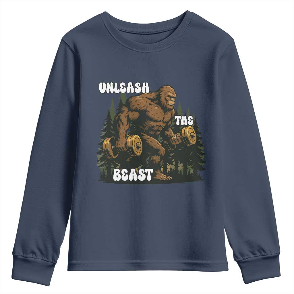 Unleash The Beast Youth Sweatshirt Funny Bigfoot Fitness Workout Gift - Wonder Print Shop