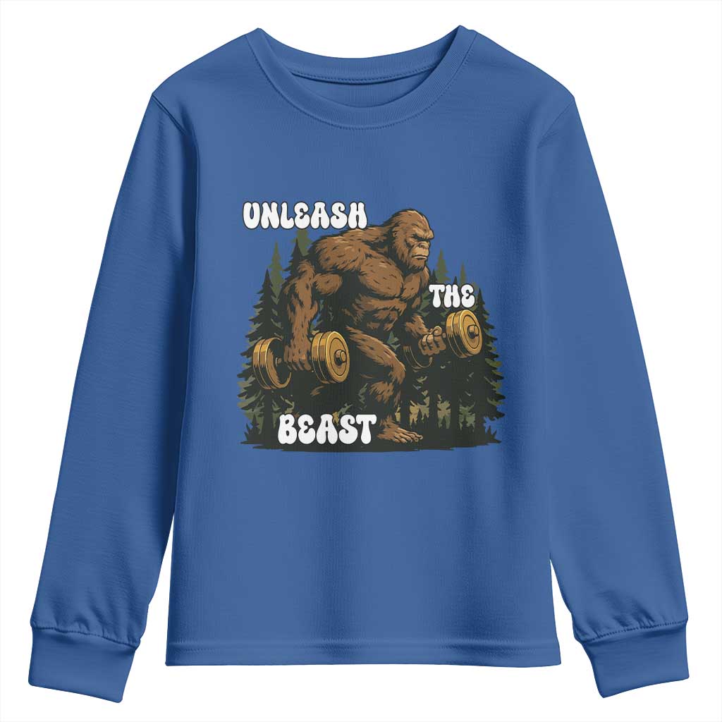 Unleash The Beast Youth Sweatshirt Funny Bigfoot Fitness Workout Gift - Wonder Print Shop