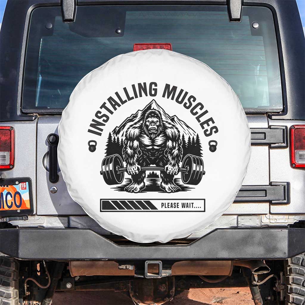 Installing Muscles Please Wait Spare Tire Cover Bigfoot Funny Gym Workout Gift - Wonder Print Shop