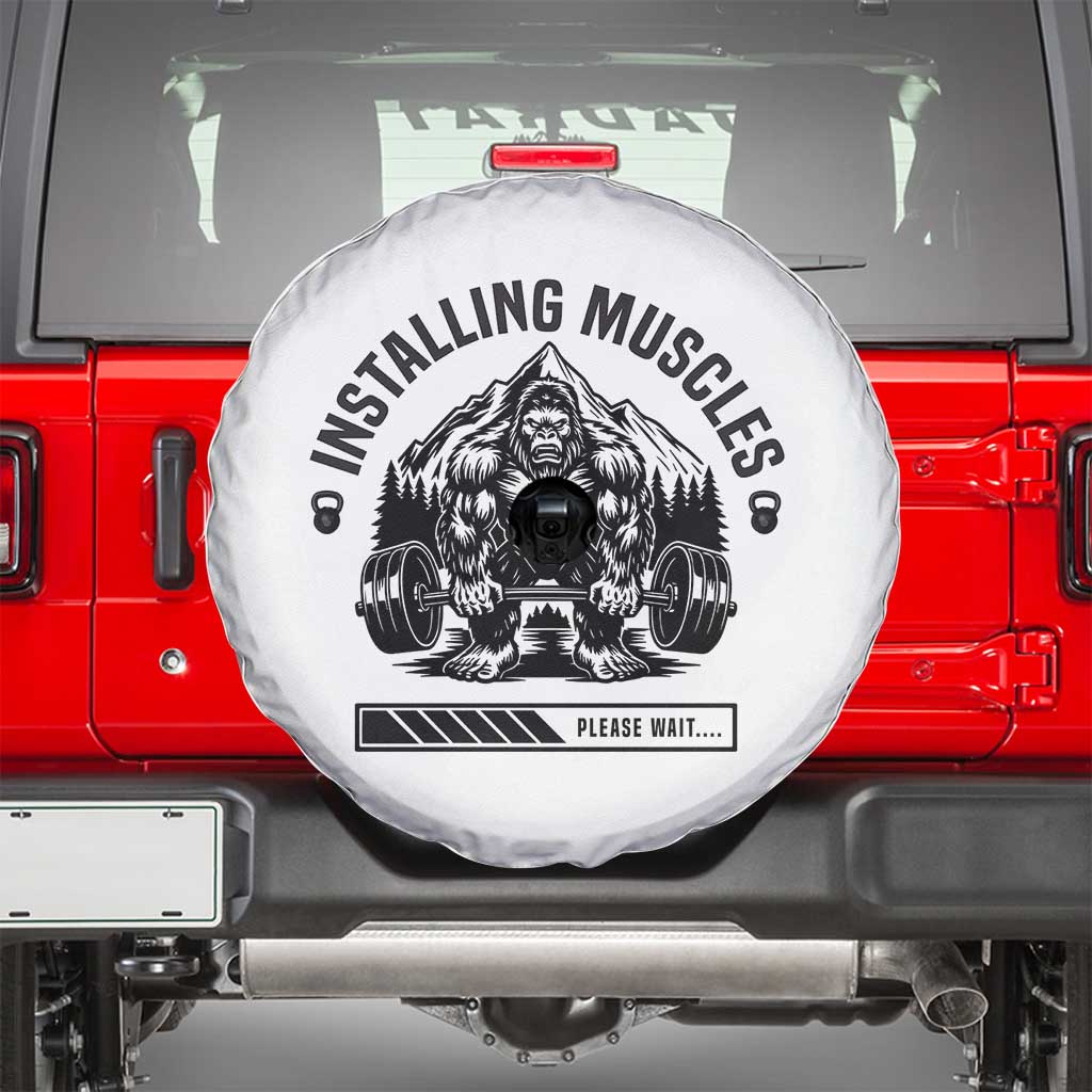 Installing Muscles Please Wait Spare Tire Cover Bigfoot Funny Gym Workout Gift - Wonder Print Shop