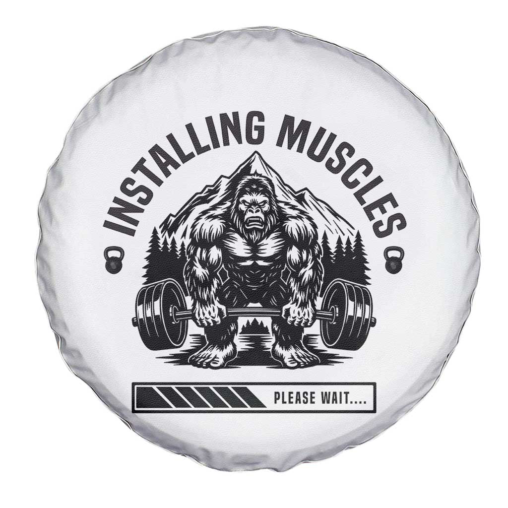Installing Muscles Please Wait Spare Tire Cover Bigfoot Funny Gym Workout Gift - Wonder Print Shop